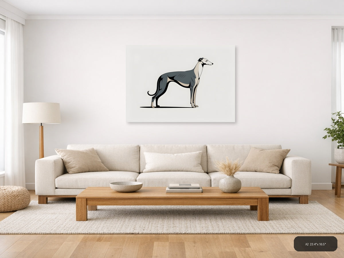 Minimalist Greyhound Dog Silhouette Landscape Wall Art — A2 / Living Room