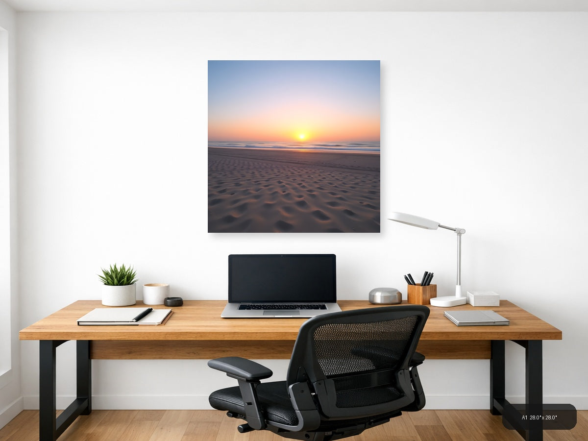 Minimalist Beach Sunset with Rippled Sand Wall Art — A1 / Office