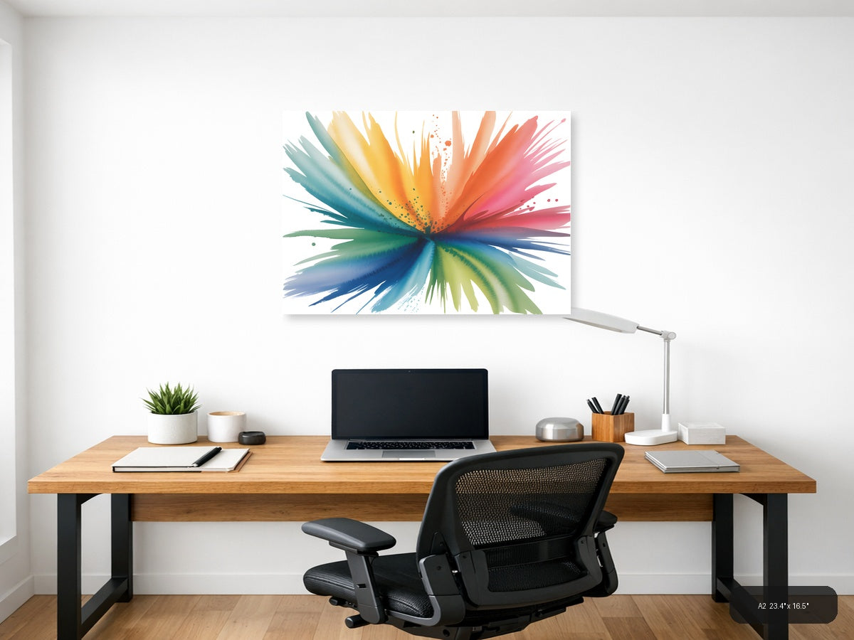 Rainbow Watercolor Burst Abstract Splash Wall Art — A2 / Office