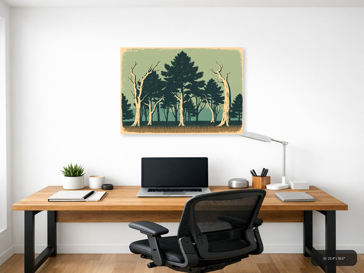 Vintage Forest Landscape with Tall Trees Wall Art — A2 / Office