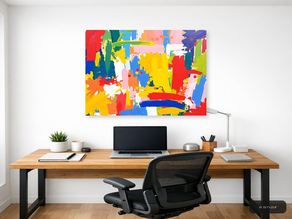 Vibrant Abstract Splatter Colorful Brushstrokes Wall Art — A1 / Office