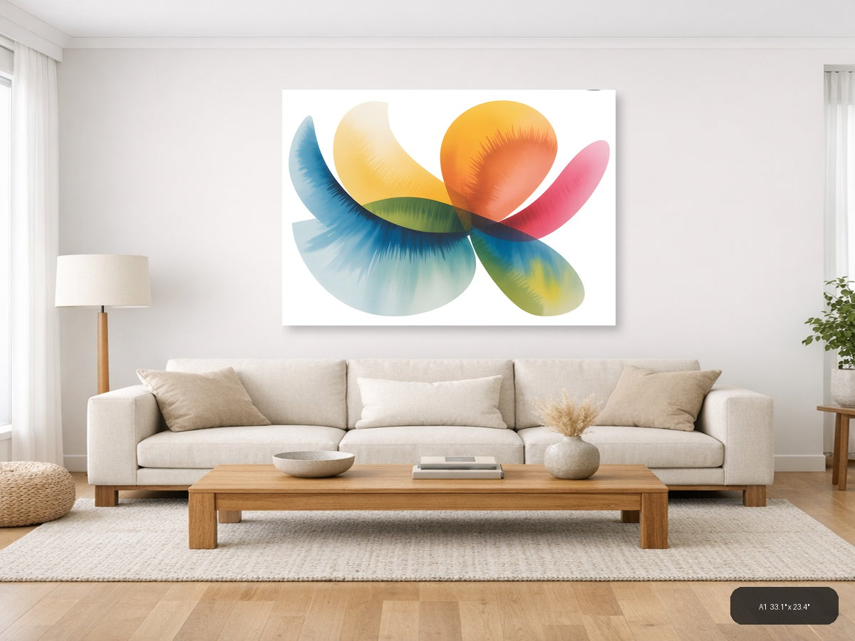 Colorful Watercolor Flower Petals Landscape Wall Art — A1 / Living Room