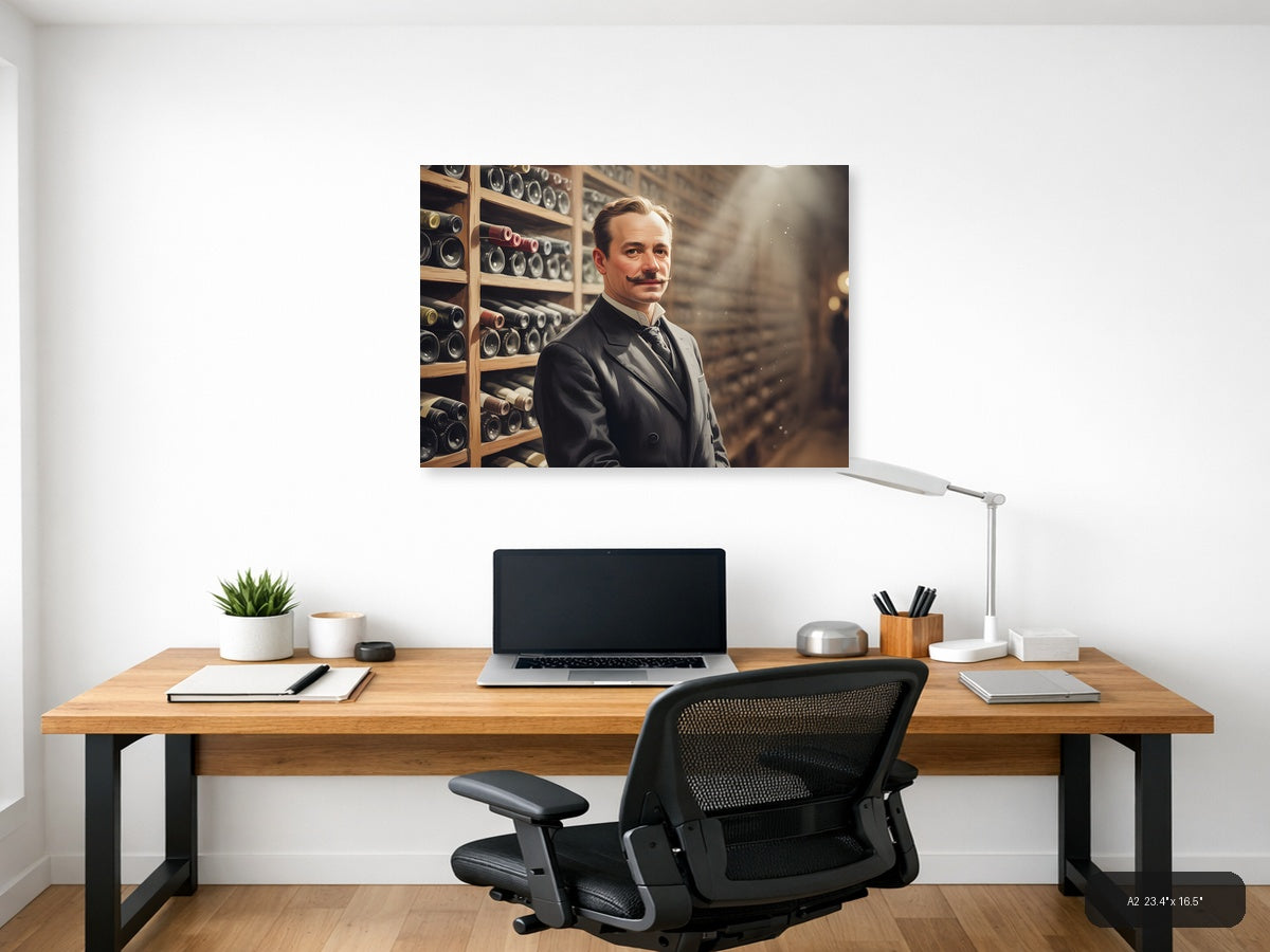 Vintage Gentleman Wine Cellar Watercolor Wall Art — A2 / Office