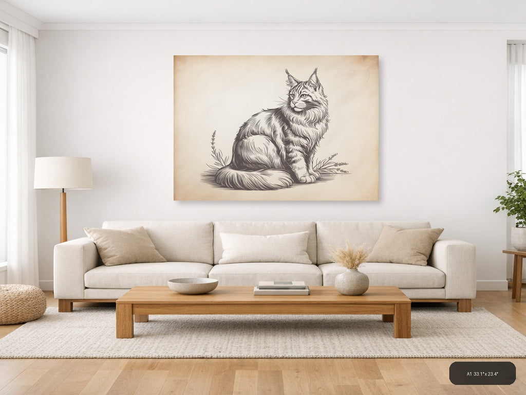 Majestic Lynx Line Art Portrait Wall Art — A1 / Living Room