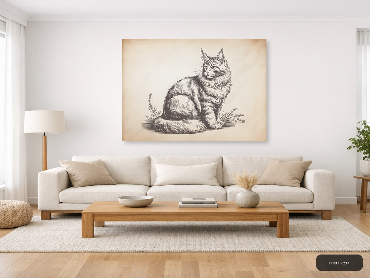 Majestic Lynx Line Art Portrait Wall Art — A1 / Living Room