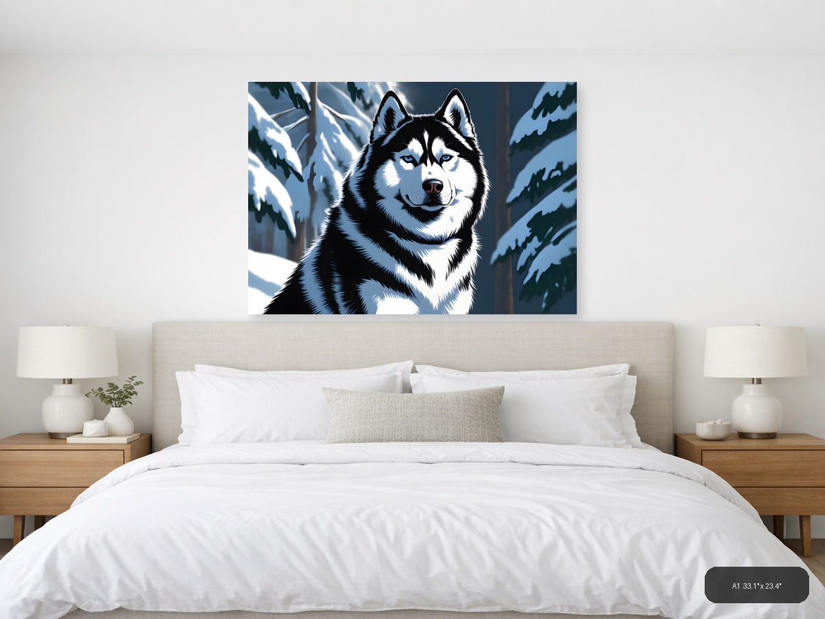 Husky in Winter Forest Snow Photography Wall Art — A1 / Bedroom