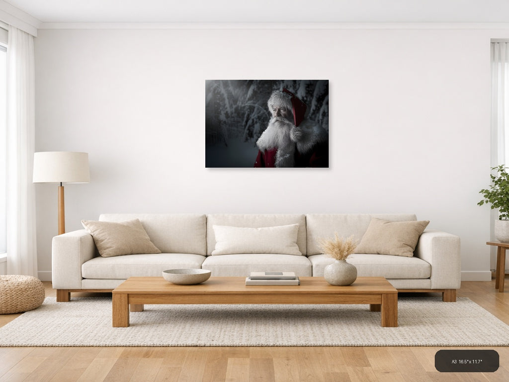 Santa in Snowy Forest Portrait Photography Wall Art — A3 / Living Room
