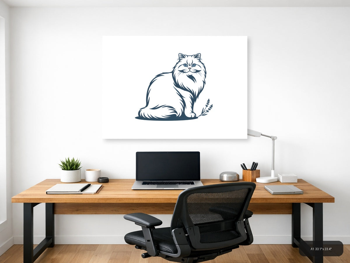 Minimalist Persian Cat with Mustache Wall Art — A1 / Office