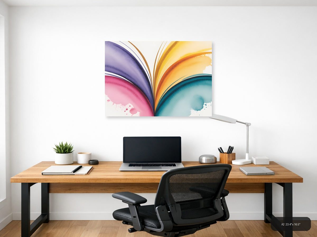 Colorful Rainbow Wave Watercolor Abstract Wall Art — A2 / Office