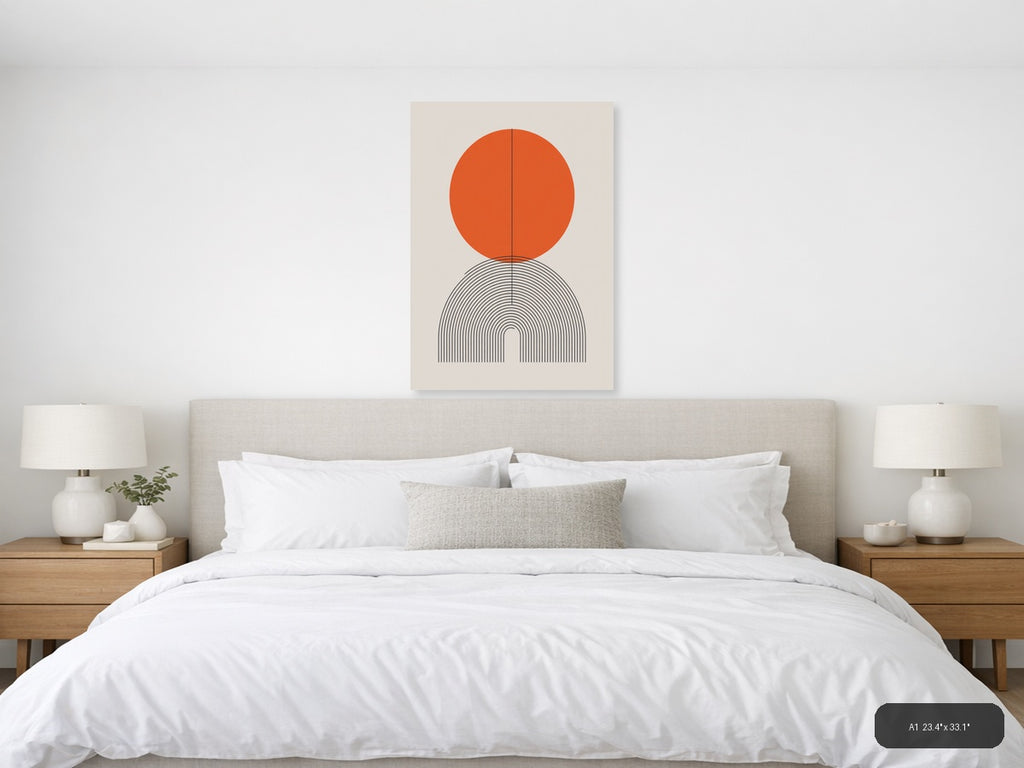 Orange Circle with Line Art Arch Minimalist Wall Art — A1 / Bedroom