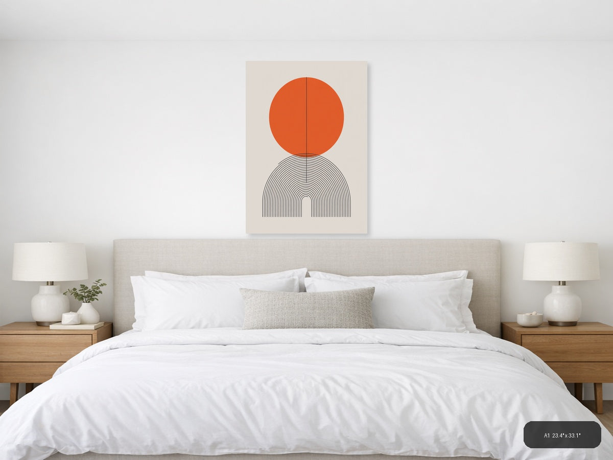 Orange Circle with Line Art Arch Minimalist Wall Art — A1 / Bedroom