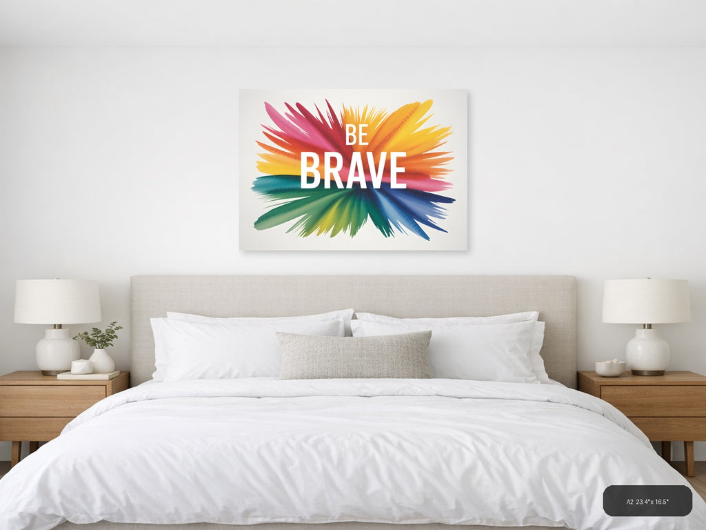 Be Brave Watercolor Inspirational Quote Wall Art — A2 / Bedroom