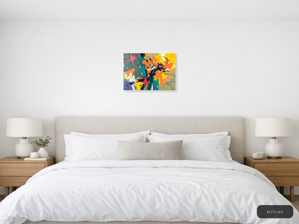 Vibrant Abstract Bird & Botanical Splash Wall Art — A4 / Bedroom