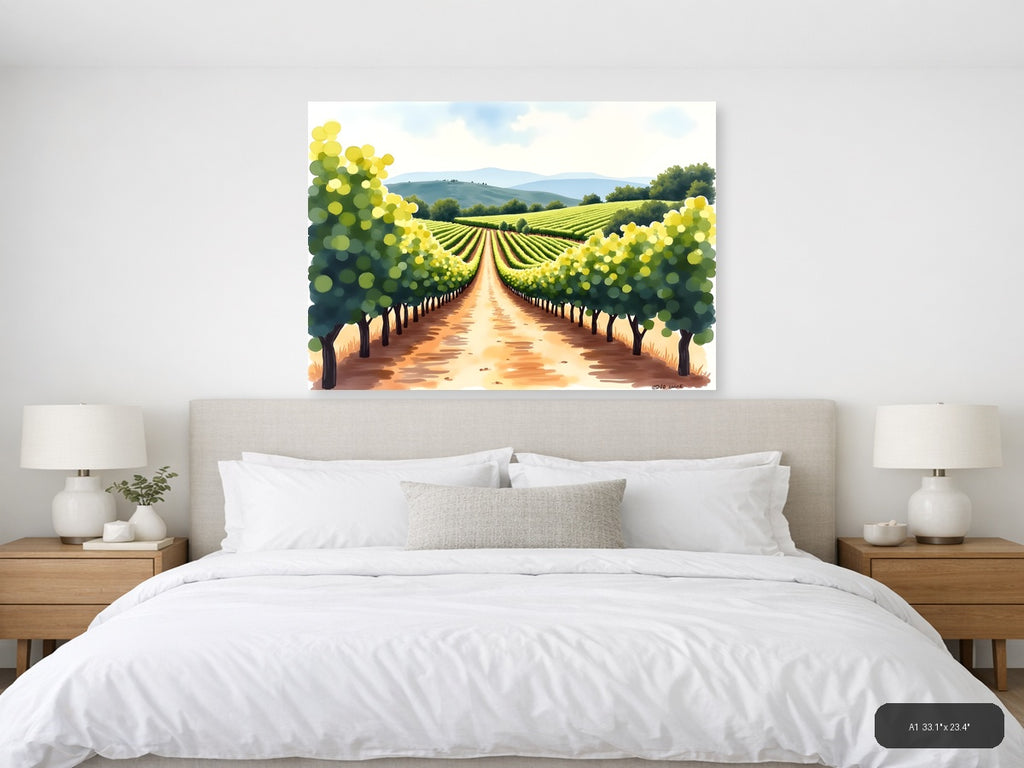 Vineyard Path Watercolor Landscape Wall Art — A1 / Bedroom
