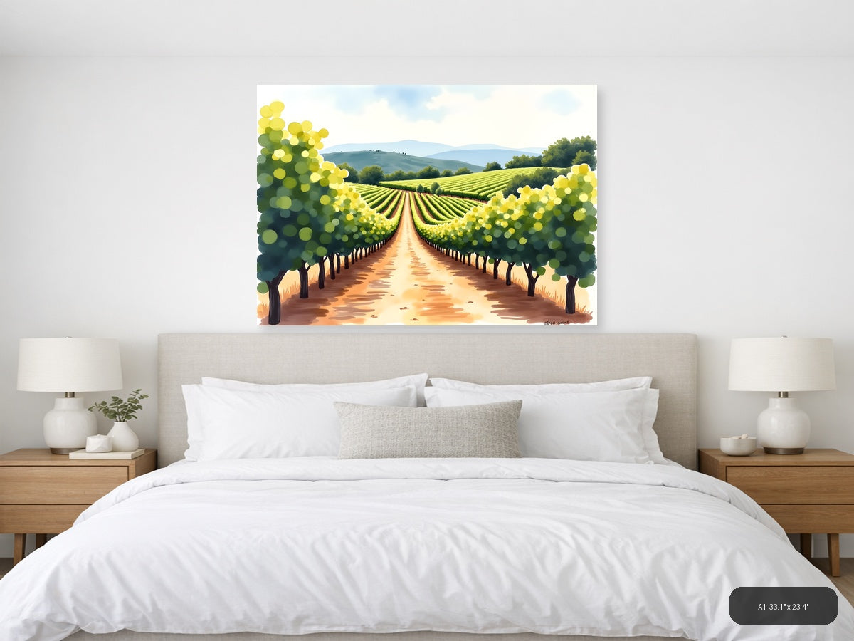 Vineyard Path Watercolor Landscape Wall Art — A1 / Bedroom