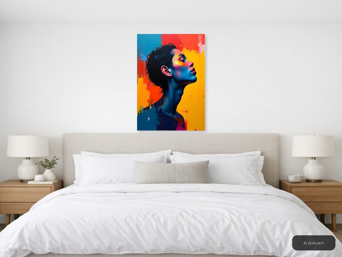 Vibrant Abstract Portrait with Neon Glow Wall Art — A1 / Bedroom