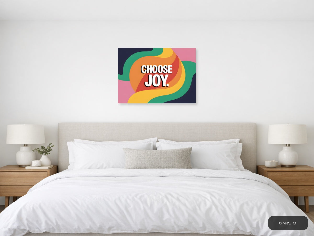 Choose Joy Colorful Abstract Wave Photography Wall Art — A3 / Bedroom