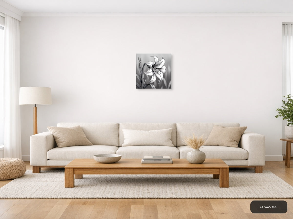Oriental Lily Line Art Botanical Drawing Wall Art — A4 / Living Room