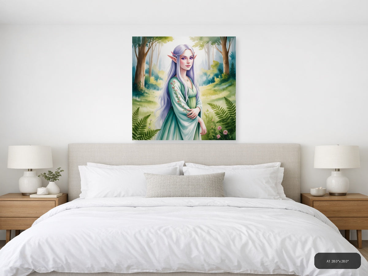 Elf in Forest Watercolor Art Print Wall Art — A1 / Bedroom