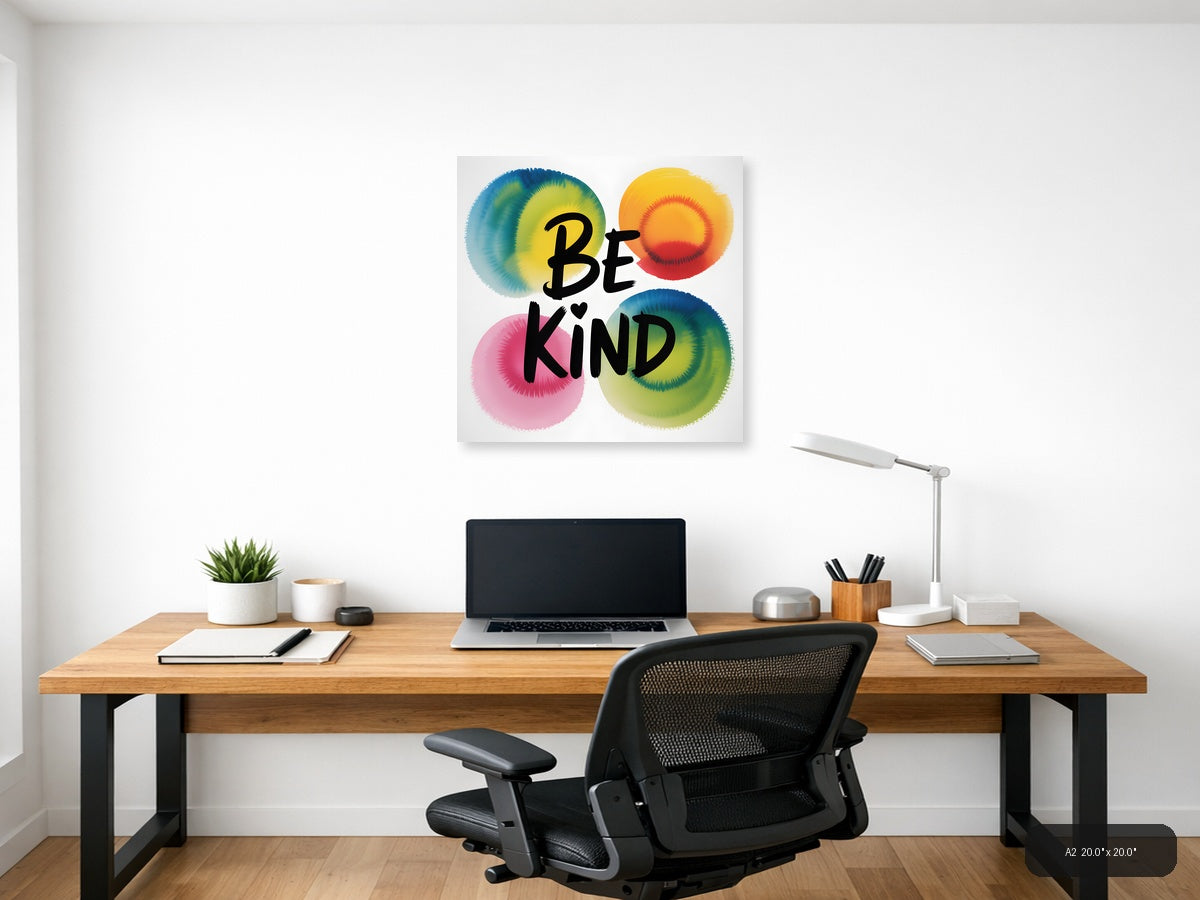 Be Kind Watercolor Circles Colorful Motivational Wall Art — A2 / Office