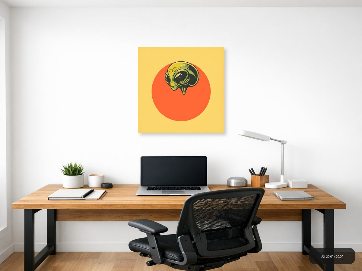 Vintage Alien Head Retro Yellow Orange Wall Art — A2 / Office