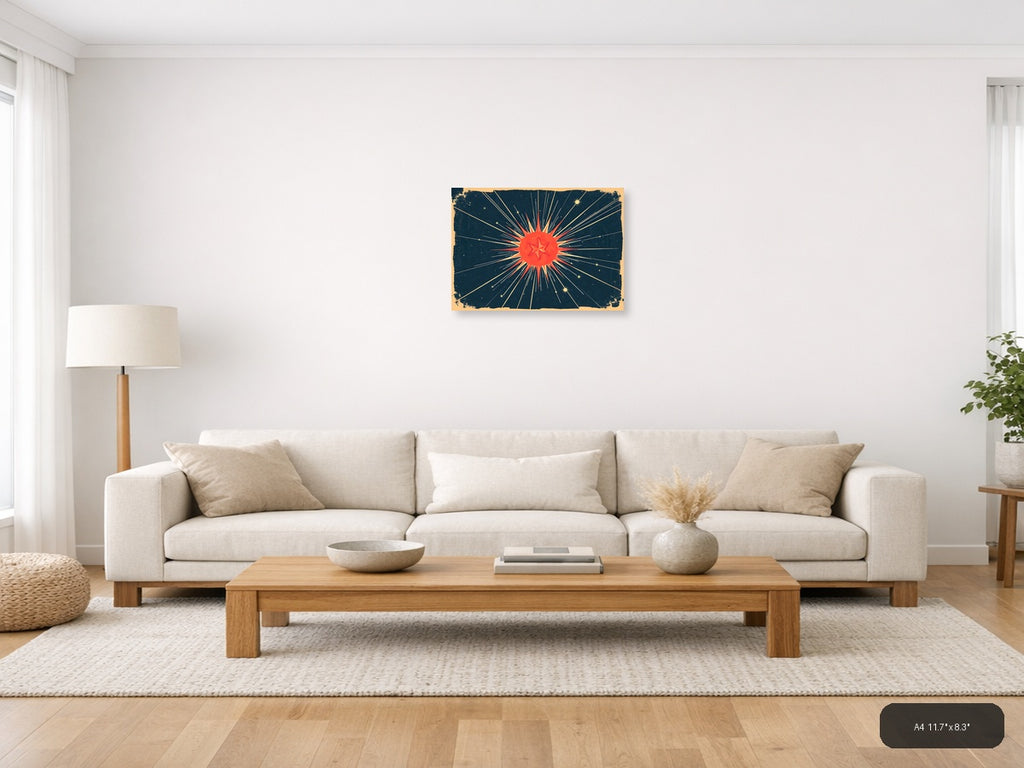 Vintage Radiant Star Burst Retro Wall Art — A4 / Living Room