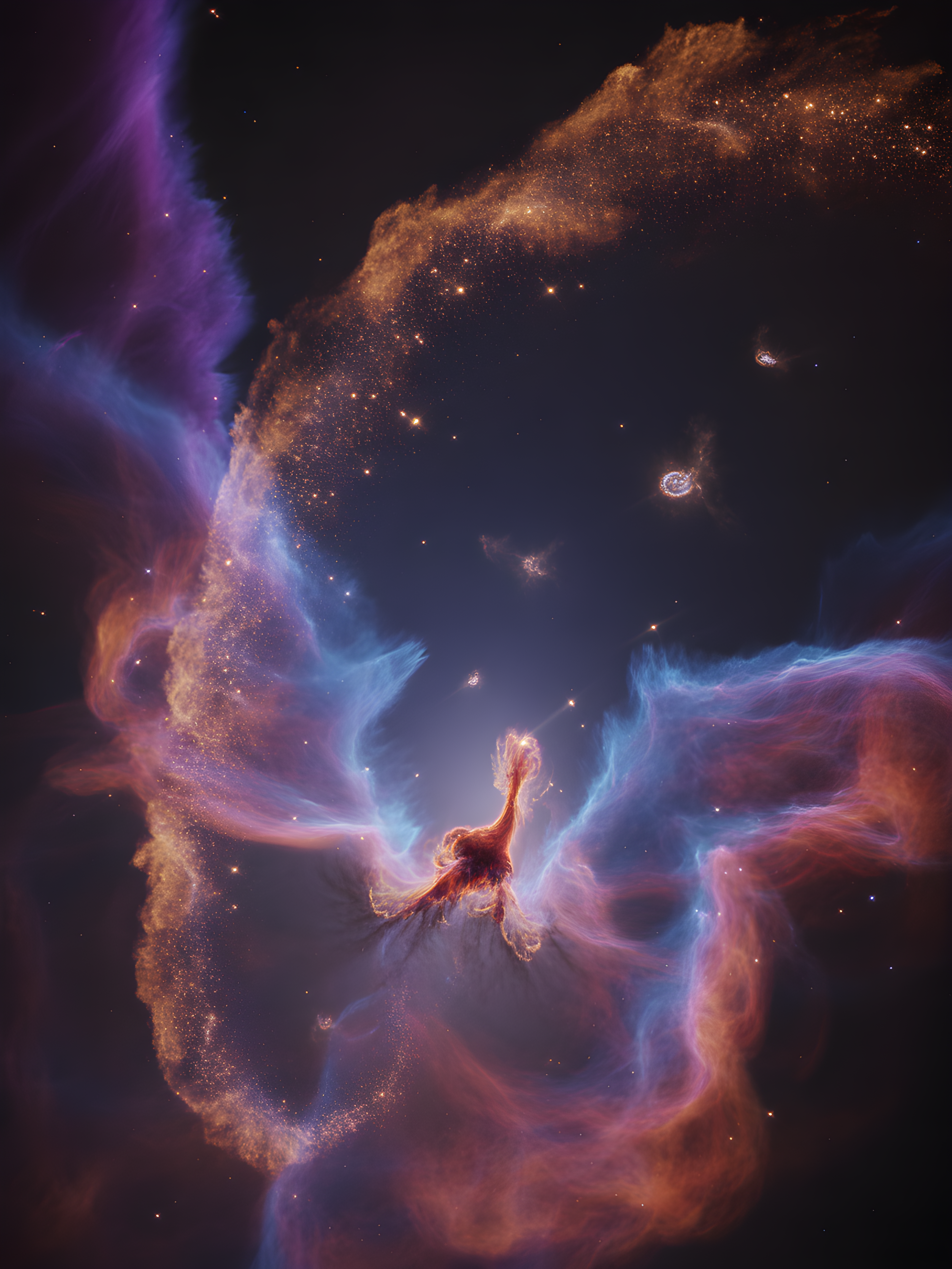 Cosmic Nebula with Golden Stars - Space Photography Wall Art