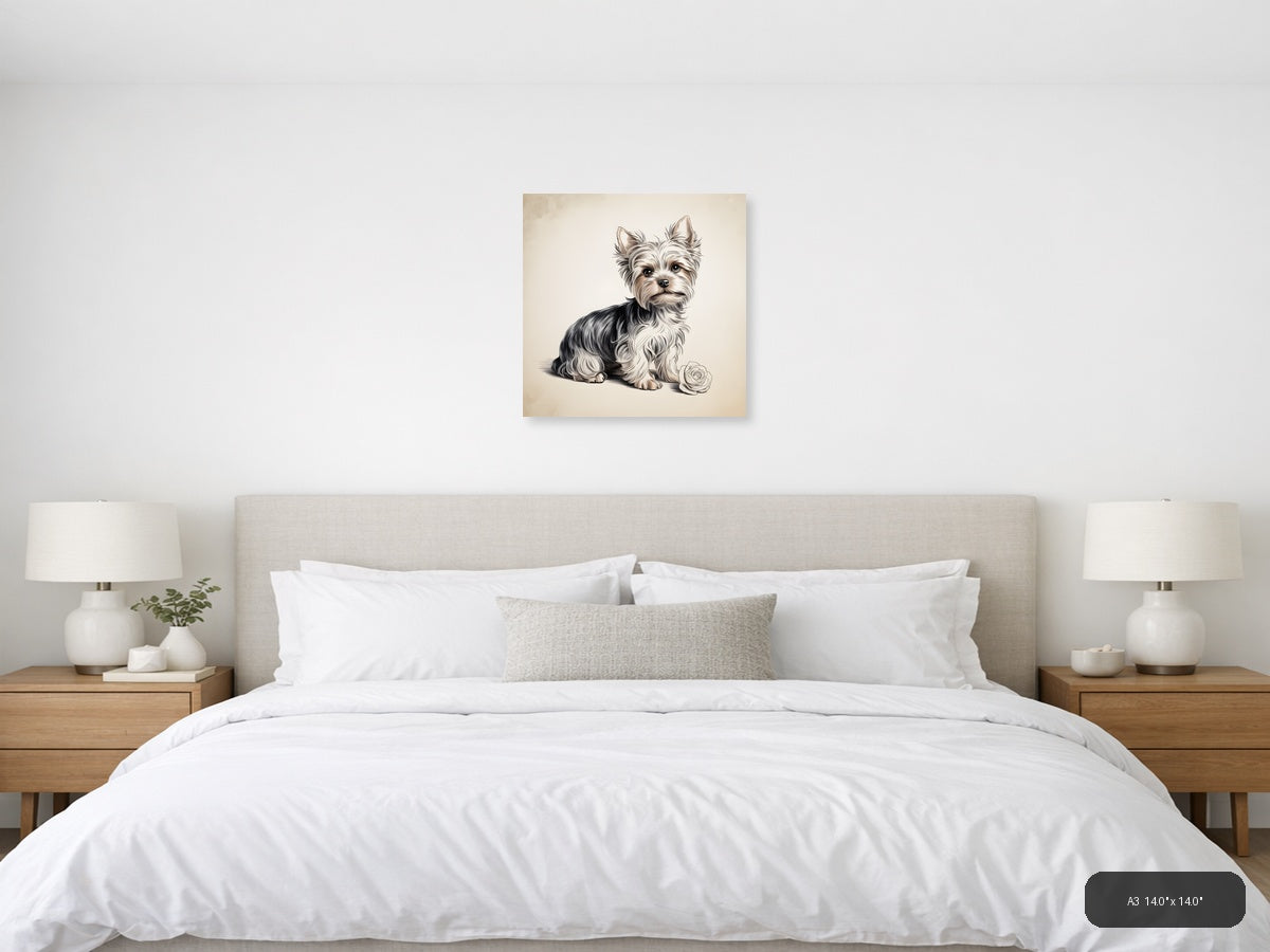 Cute Terrier with Rose Line Art Wall Art — A3 / Bedroom
