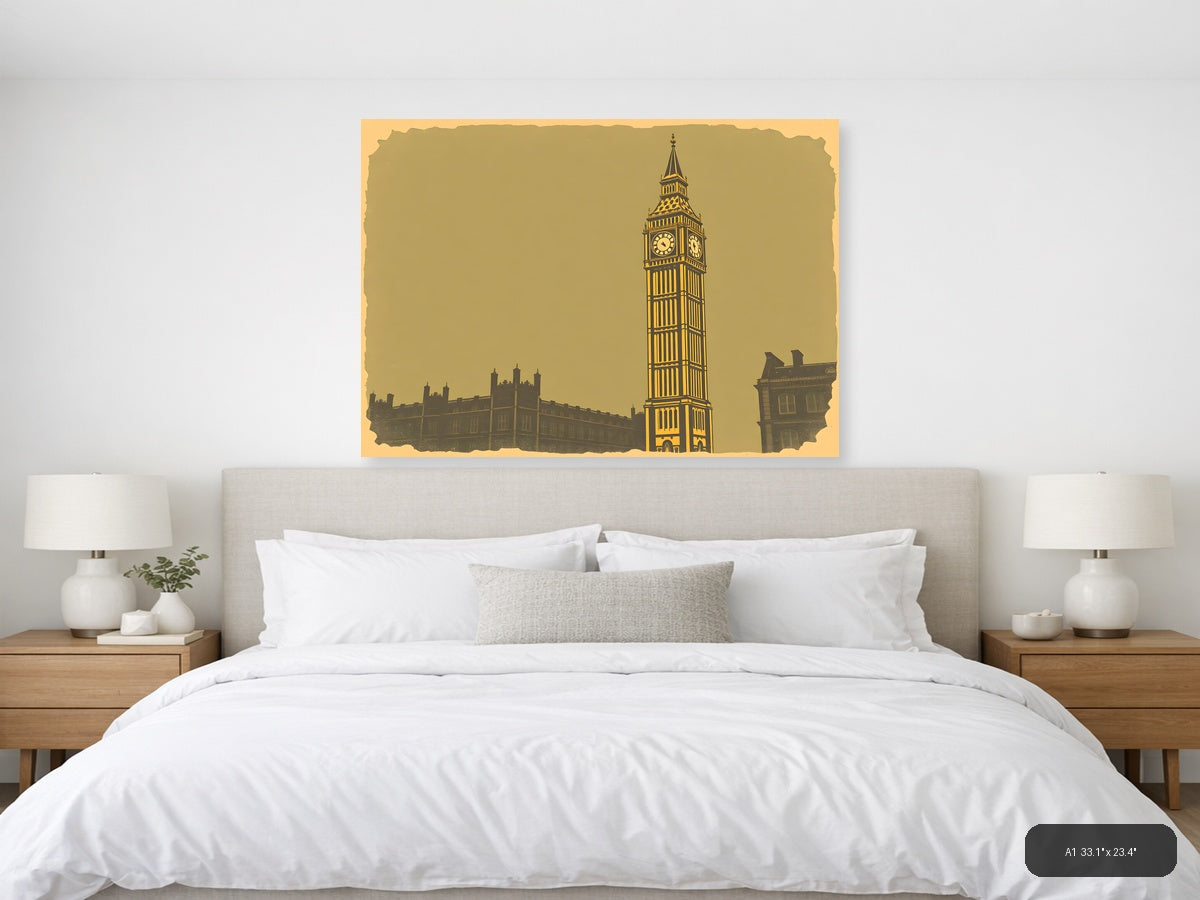 Vintage Big Ben London Clock Tower Wall Art — A1 / Bedroom