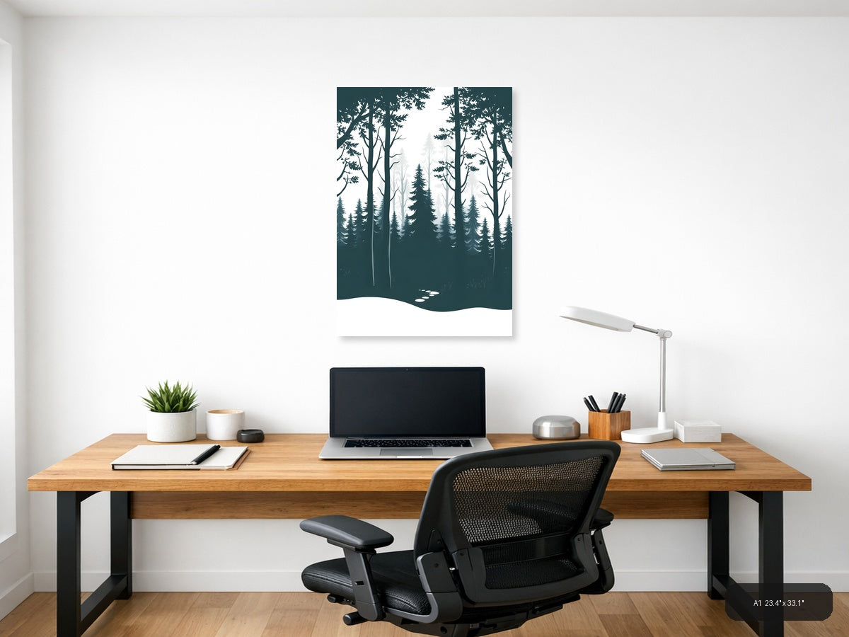 Minimalist Forest Path Winter Landscape Wall Art — A1 / Office