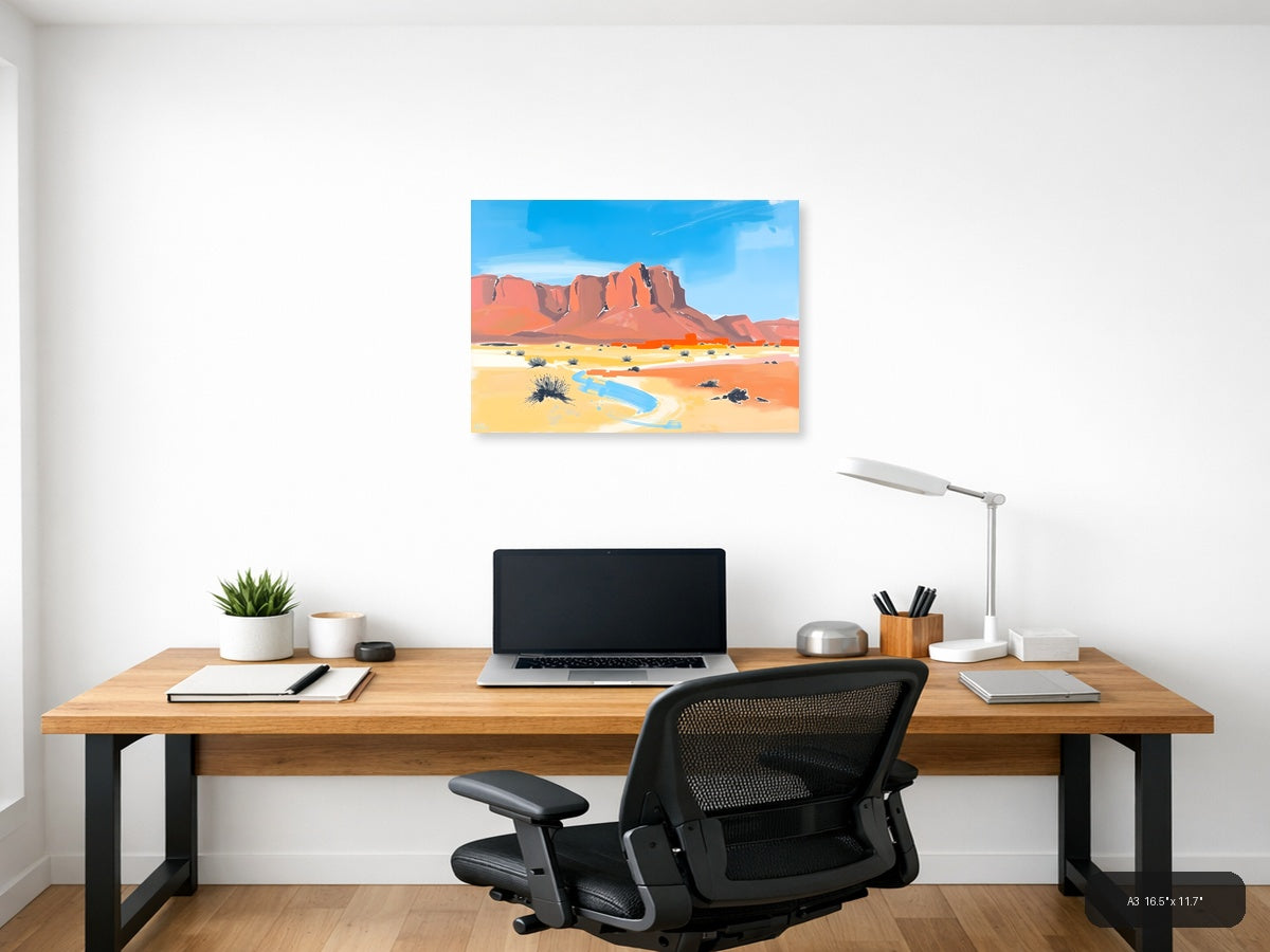 Abstract Desert Landscape with Red Rock Formation Wall Art — A3 / Office