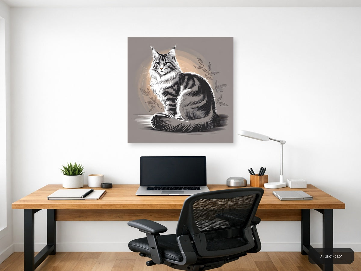 Majestic Maine Coon Cat Line Art Wall Art — A1 / Office