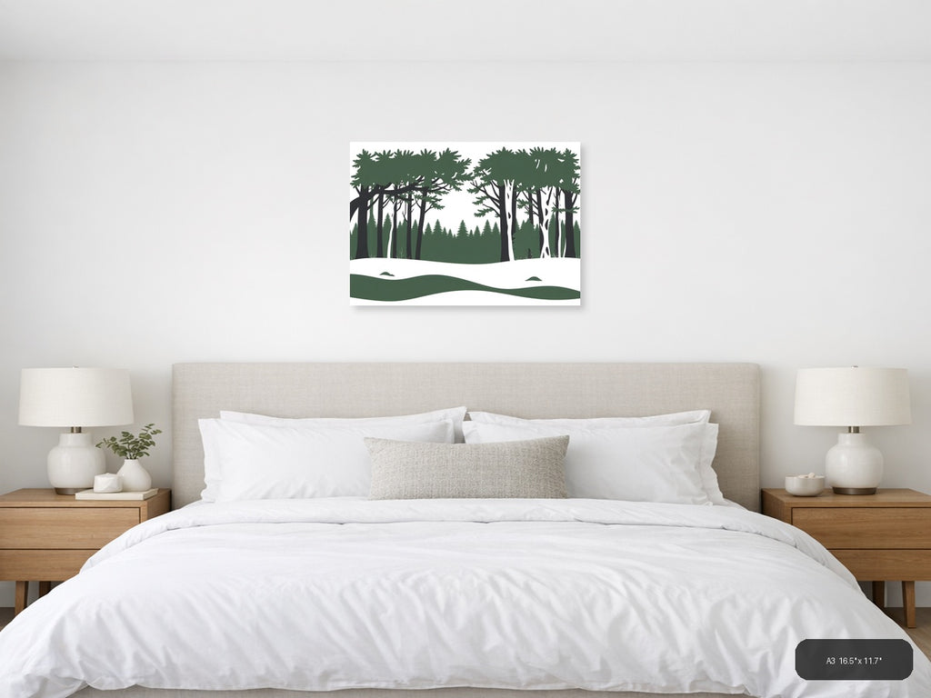 Minimalist Forest Landscape Winter Scene Wall Art — A3 / Bedroom