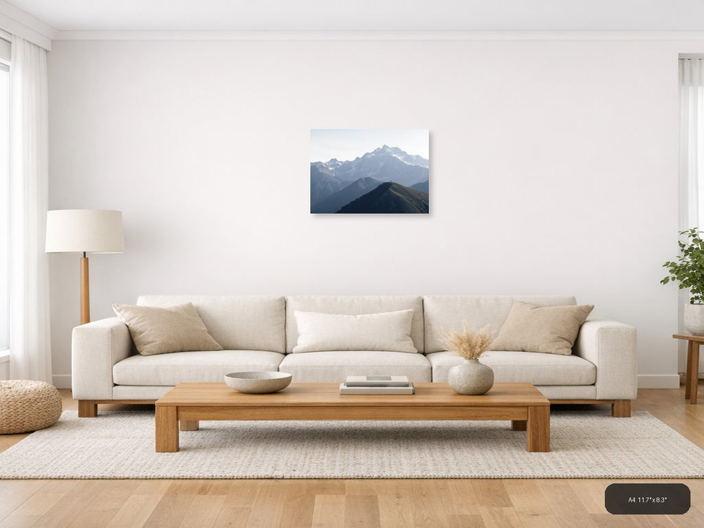 Solitary Hiker Mountain Peak Landscape | Minimalist Canvas Wall Art — A4 (Living Room)
