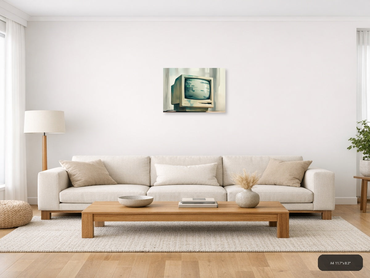 Vintage Computer Watercolor Illustration Wall Art — A4 / Living Room