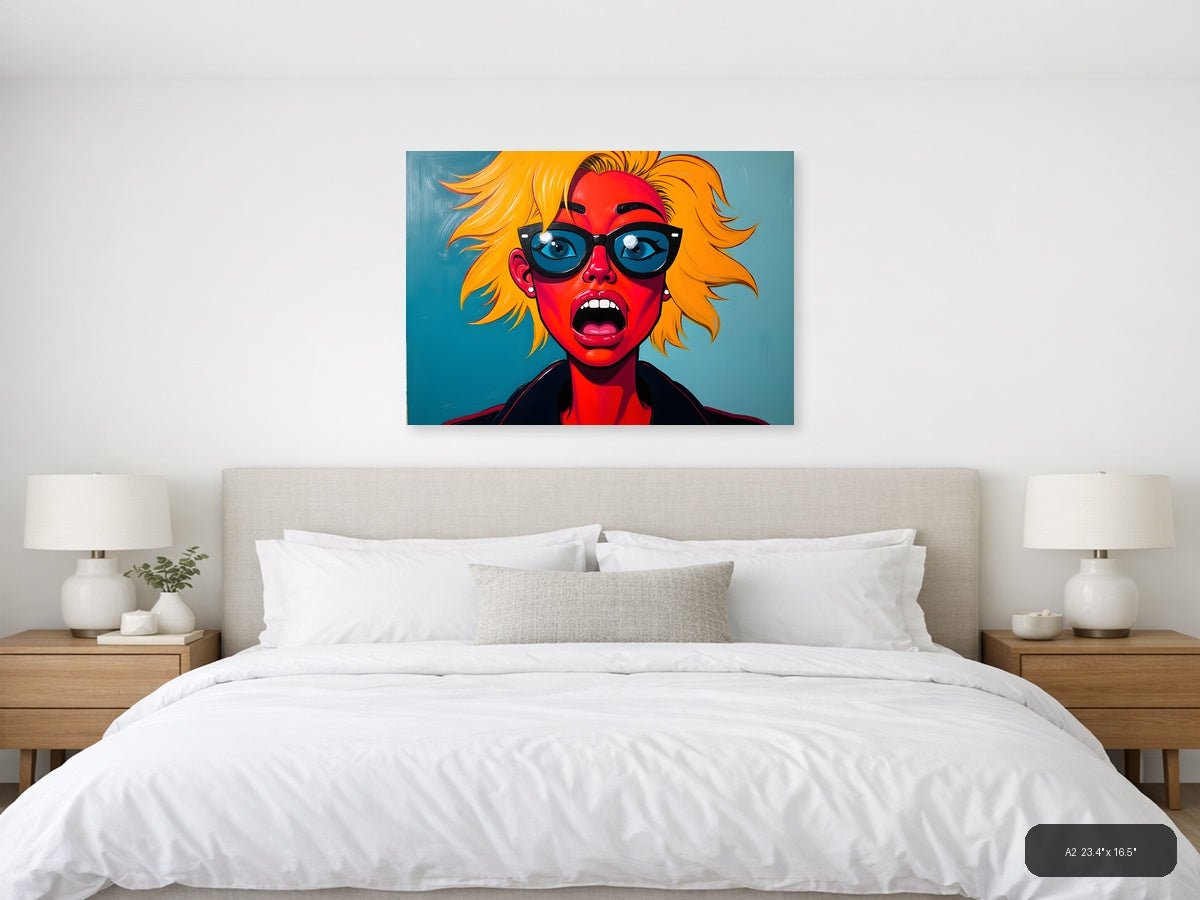 Bold Red Face Yellow Hair Pop Art Abstract Wall Art — A2 / Bedroom