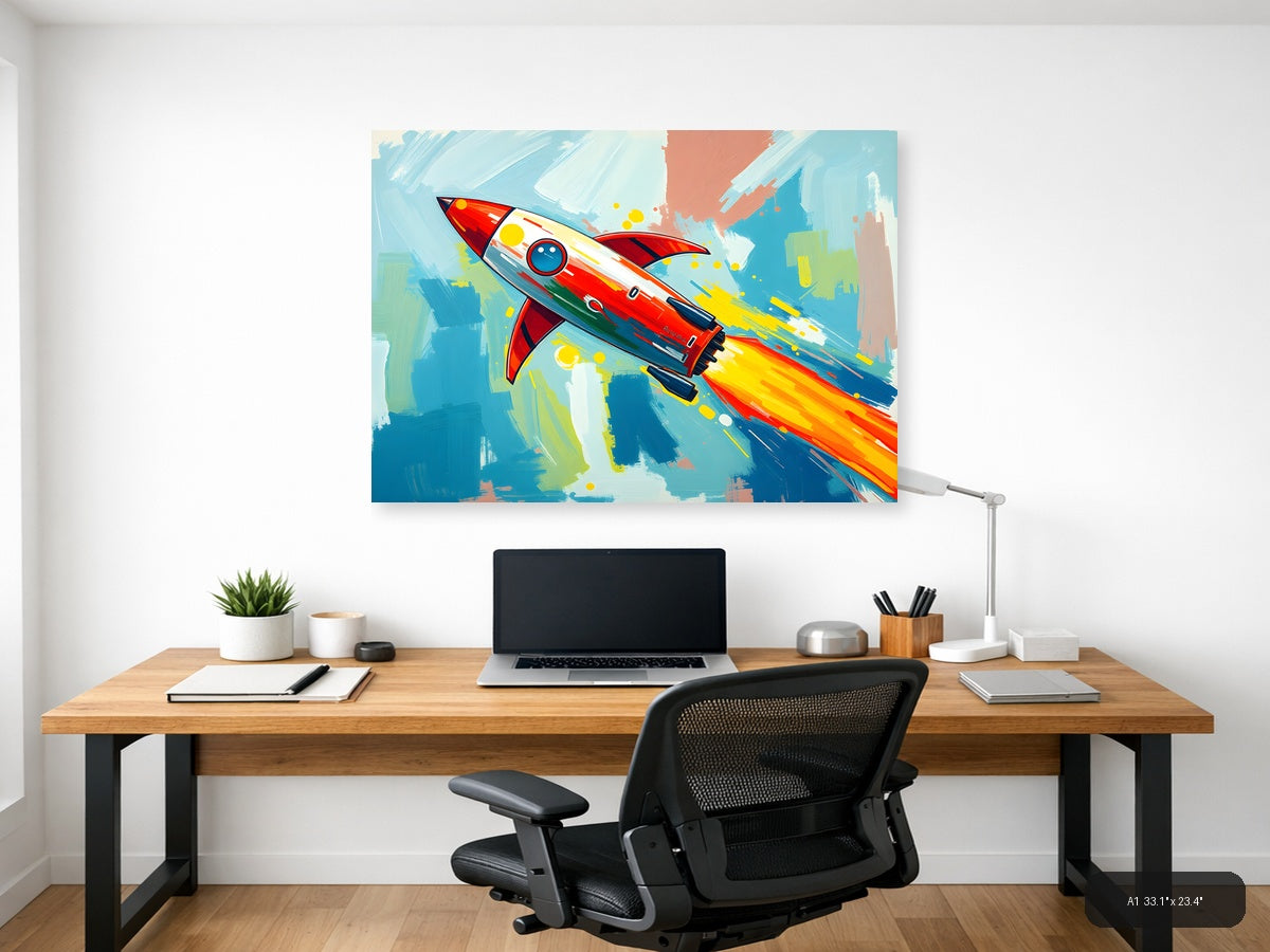 Retro Rocket Launch Abstract Illustration Wall Art — A1 / Office