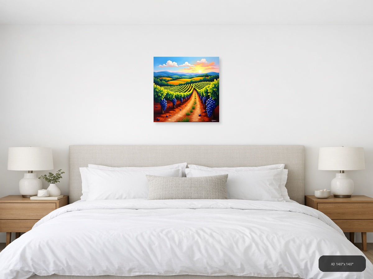 Vibrant Vineyard Sunset - Abstract Landscape Wall Art — A3 / Bedroom
