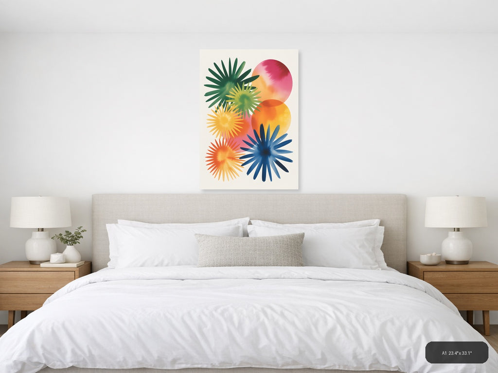 Colorful Watercolor Sunflowers & Circles Wall Art — A1 / Bedroom