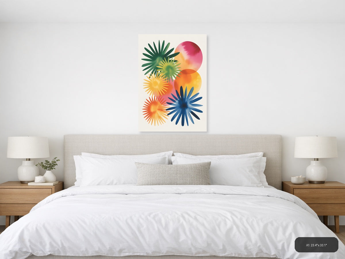 Colorful Watercolor Sunflowers & Circles Wall Art — A1 / Bedroom