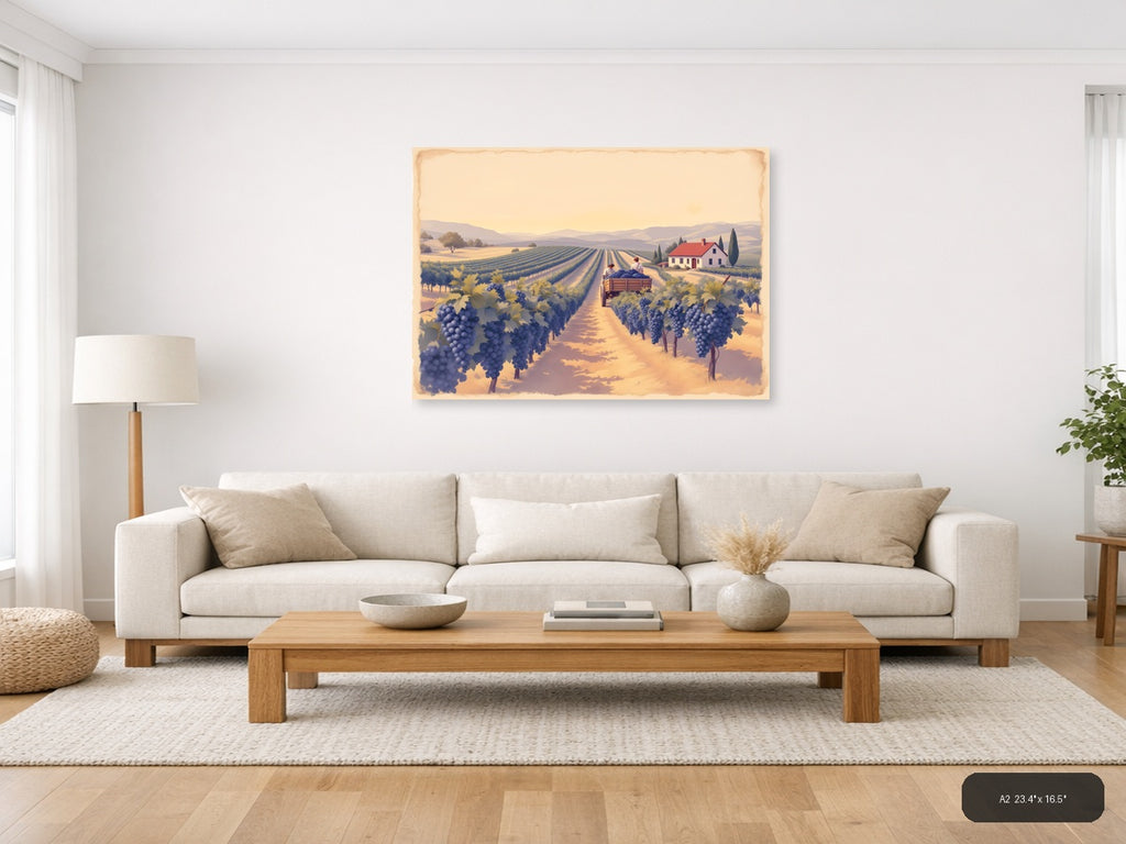 Vintage Tuscan Vineyard Harvest Landscape Wall Art — A2 / Living Room