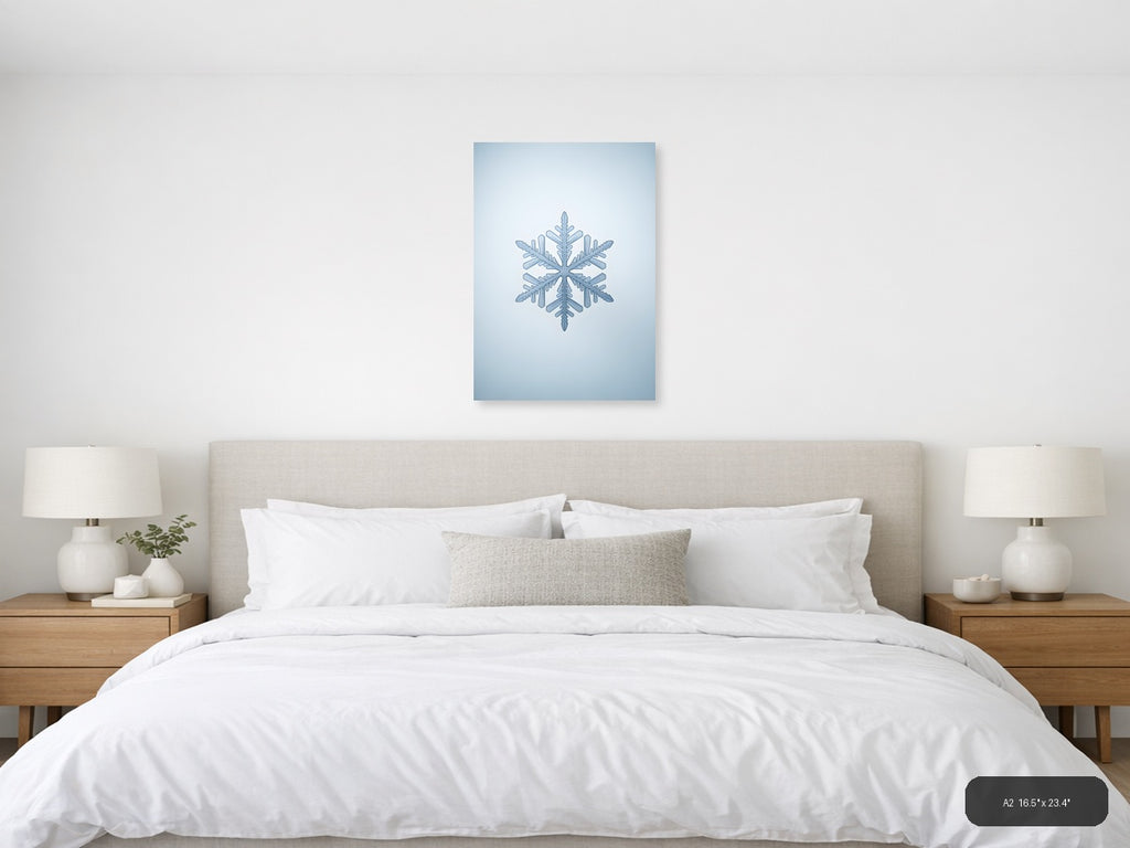 Minimalist Blue Snowflake Illustration Wall Art — A2 / Bedroom