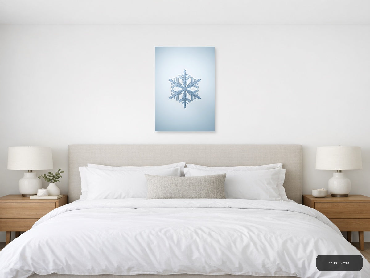 Minimalist Blue Snowflake Illustration Wall Art — A2 / Bedroom