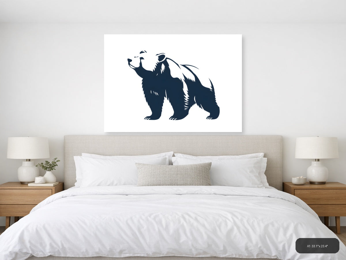 Minimalist Bear Silhouette Landscape Wall Art — A1 / Bedroom