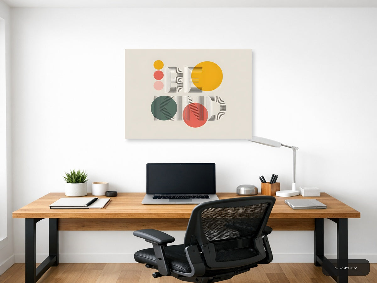 Be Kind Line Art Abstract Circles Wall Art — A2 / Office