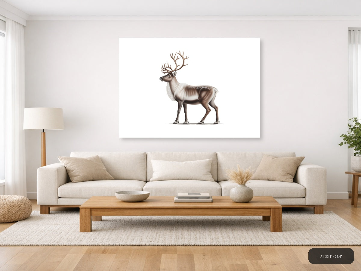 Minimalist Reindeer with Antlers Landscape Wall Art — A1 / Living Room