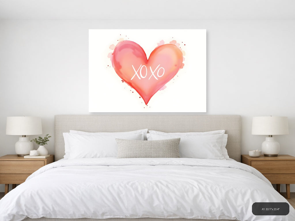 XOXO Watercolor Heart Pink Gradient Wall Art — A1 / Bedroom