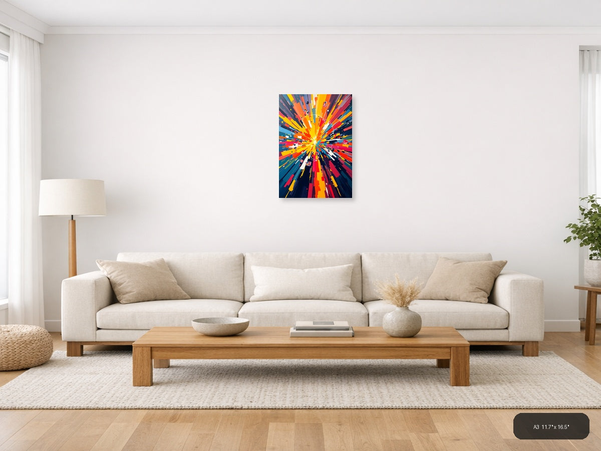 Radiant Sunburst Abstract Colorful Explosion Wall Art — A3 / Living Room