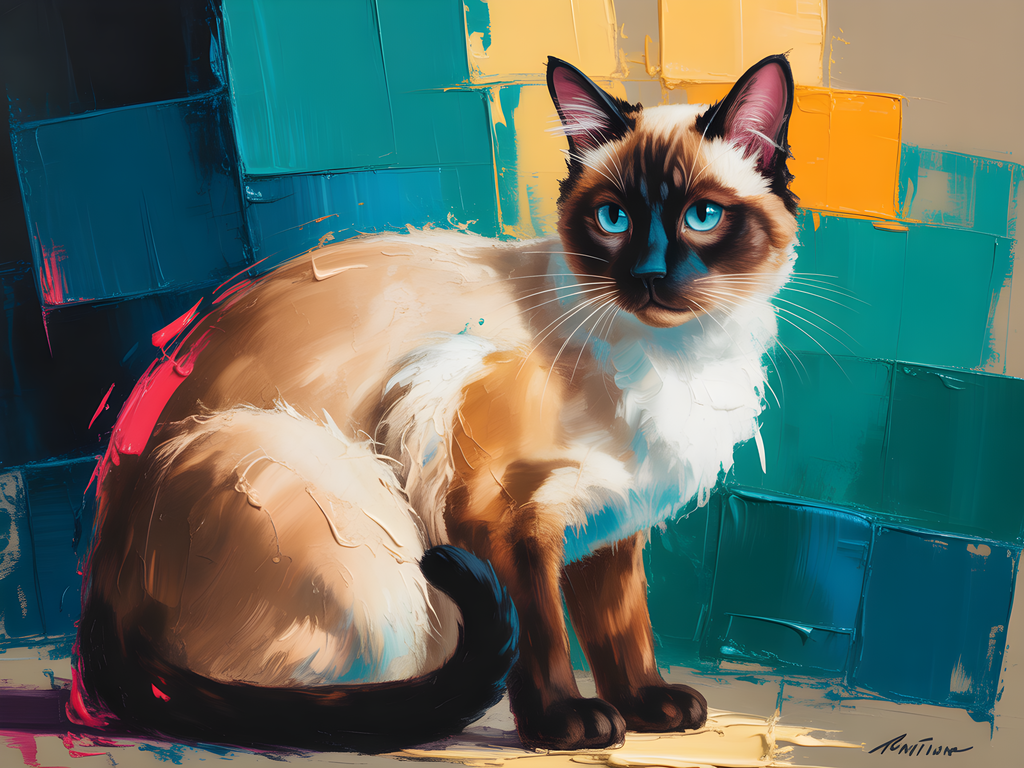 Siamese Cat with Blue Eyes Abstract Modern Wall Art