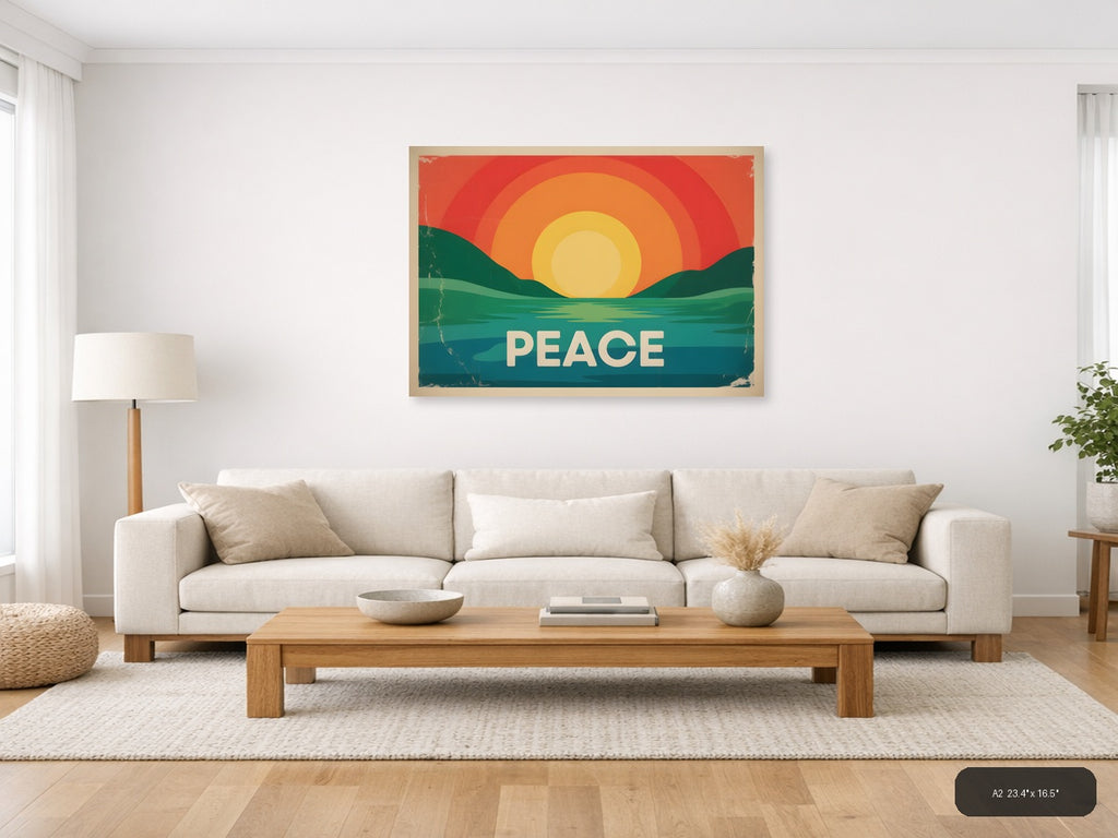 Vintage Sunset Over Water Peace Landscape Wall Art — A2 / Living Room